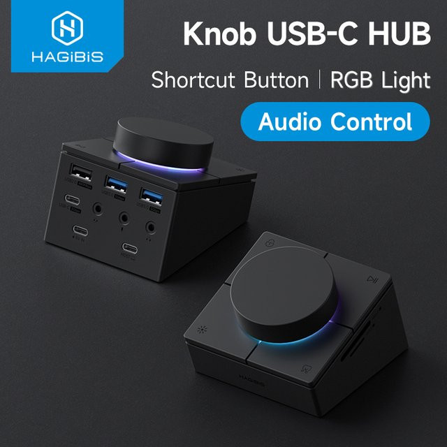 Hagibis USB-C-Hub mit Tastenkombinationen und Lautstärkeregelung, Desktop-Controller mit 2,5 G Ethernet RJ45 und Typ-C-Dockingstation für MacBook, Schwarz - Bild 1