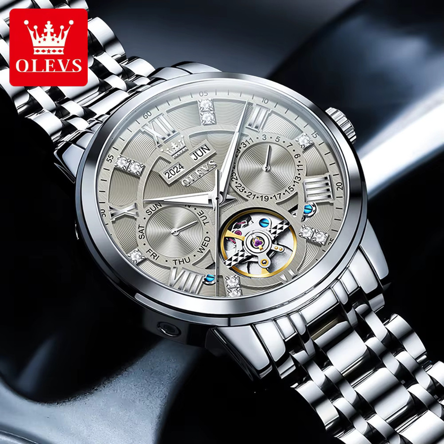 OLEVS Armbanduhr, Automatik, Edelstahl, Silber, Bicolor, Herren - Bild 3