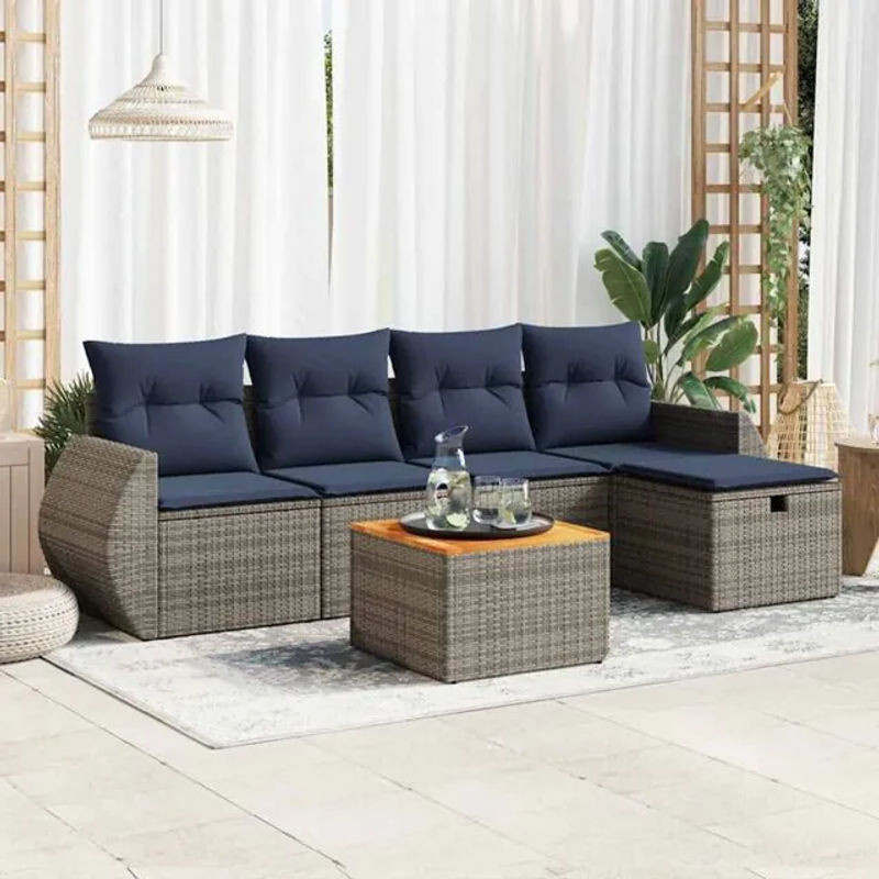 6-teilige moderne Garten-Sofagarnitur aus Poly-Rattan mit Kissen in Grau von vidaxl - Bild 1
