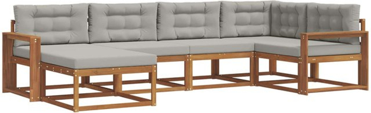 vidaXL Outdoor-Sofagarnitur aus Akazie mit Kissen, 6-teiliges Loungemöbel-Set in Natur und Hellgrau - Bild 1