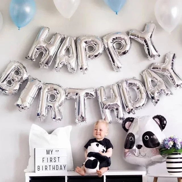 BALONAQ Happy Birthday Party Ballon Set in Silber aus Aluminiumfolie mit Buchstaben zur Geburtstagsparty-Dekoration - Bild 1