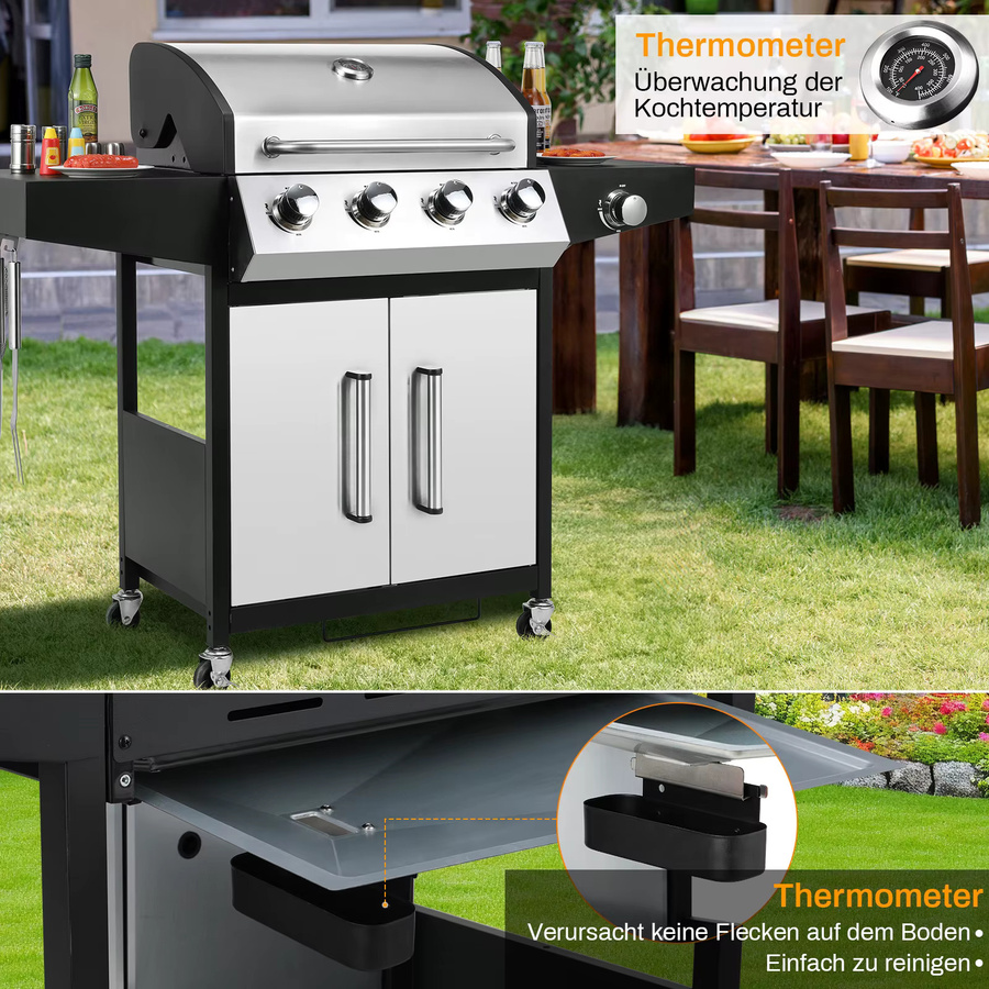 Gasgrill mit 4+1 Brennern und Seitenbrenner in Silber aus Edelstahl mit großer Grillfläche für Propan - Bild 4