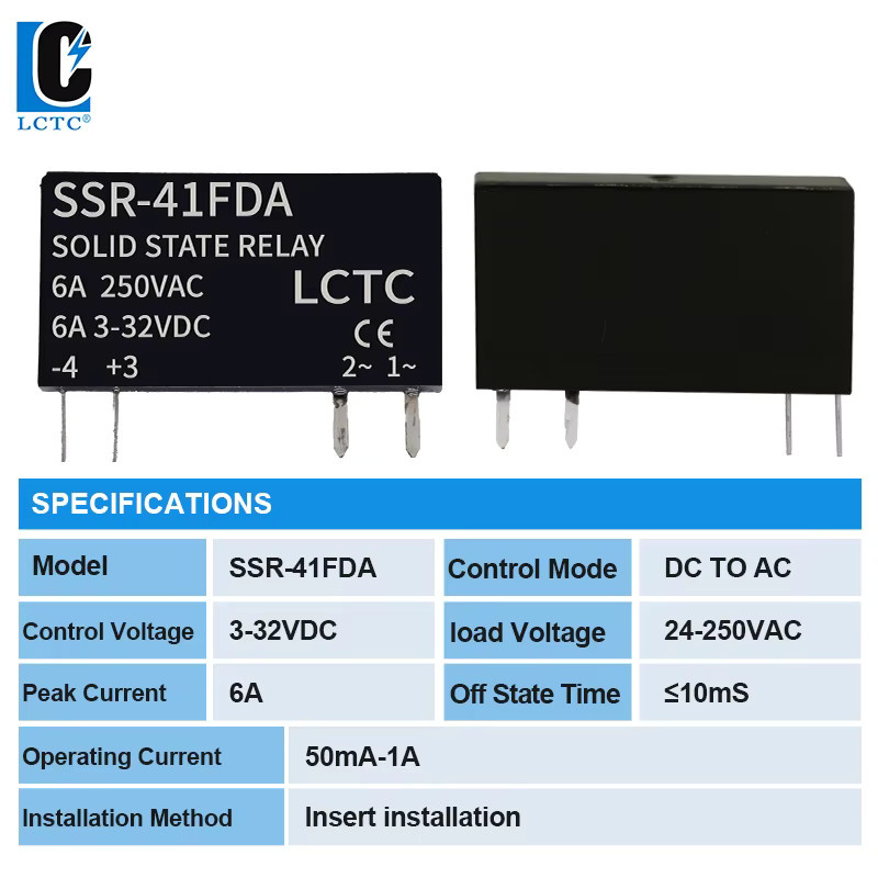 LCTC Slim Halbleiterrelais SSR-41FDA SSR-41FDD Berührungslos DC zu AC DC zu DC DIN-Schienenrelais 6A Schwarz - Bild 2