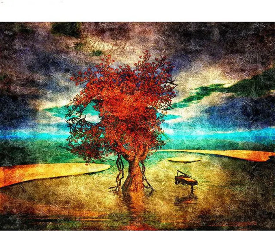 FIYO 5D DIY Diamond Painting Set Landschaft mit Baum und Blumen, Mehrfarbig, B x H: 30 x 20 cm - Bild 1