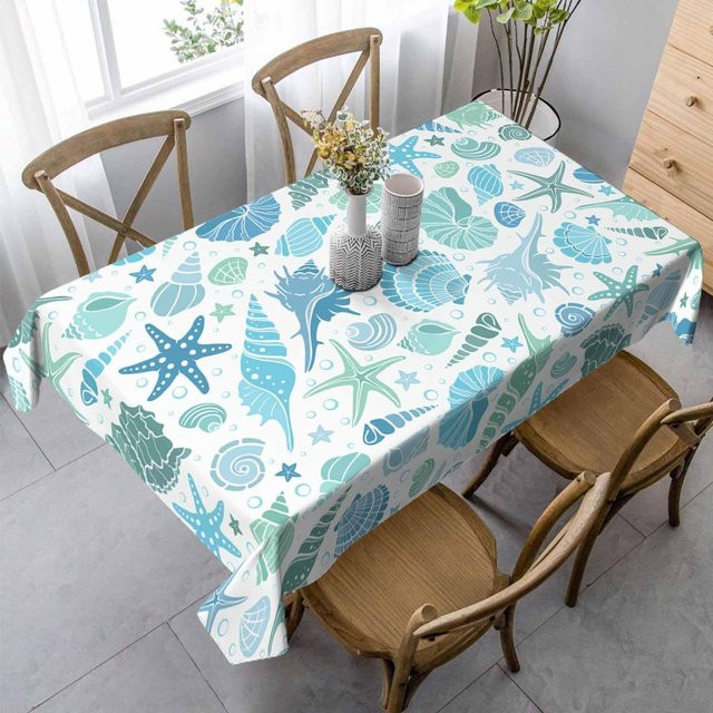 Wasserdichte Tischdecke von JINGYUE Pet mit Sommer-Meeresmuscheln und Seesternen, Rechteckig, Mehrfarbig, B/T: 140 x 200 cm - Bild 1