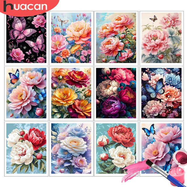 HUACAN Malen nach Zahlen Pfingstrosen-Blumen, Leinwand, Bunt / Mehrfarbig - Bild 1
