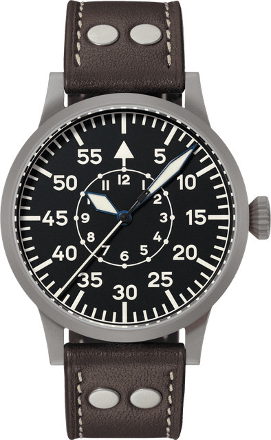 Laco Fliegeruhr, Handaufzug, Edelstahl, 45 mm, Leder, Schwarz - Bild 1