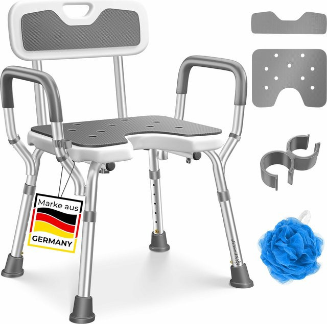 KESSER Duschhocker mit Lehne höhenverstellbar in 6 Stufen, belastbarer Duschstuhl mit Anti-Rutsch-Füßen und Brausehalterung für Senioren und Schwangere, Höhe: 38-54 cm - Bild 1