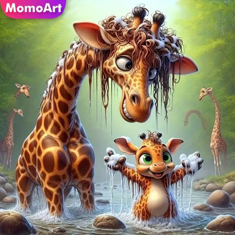 Momoart 5D DIY Diamant-Mosaik Giraffe Cartoon Bastelset als mehrfarbige Strass Diamantmalerei zur Heimdekoration - Bild 1