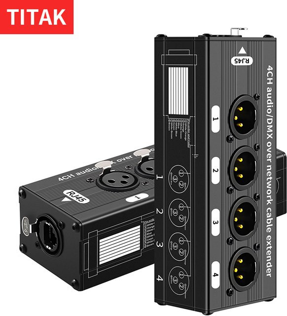 TITAK 4-Kanal XLR Audio-Extender über Cat5e Cat6 für DMX512, Mikrofon und Mischpult, Schwarz - Bild 1