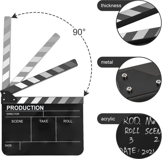 KaiSai Filmklappe aus Acryl in Schwarz, abwischbarer Filmschieber für Regisseure und Action-Szenen - Bild 1
