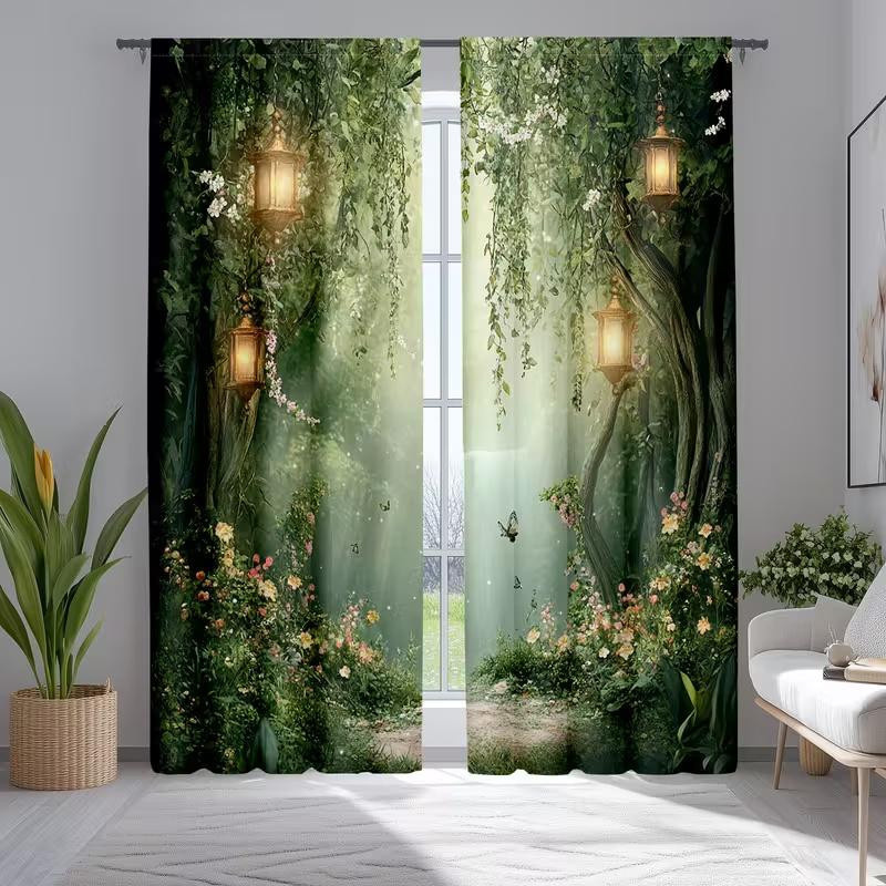 Set aus 2 Waldvorhängen mit psychedelischem Print von Tonnika Chen, Multicolor, B: 100 cm, H: 70 cm - Bild 2