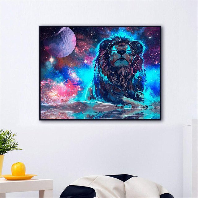 FIYO 5D DIY Diamantmalerei Galaxy Löwe als Kreuzstich-Strassbild in Blau, Breite: 20 cm, Höhe: 30 cm - Bild 1