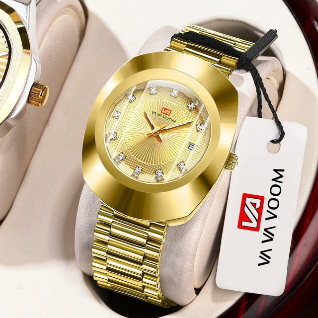 VA VA VOOM Herrenuhr, Quarz, Edelstahlarmband, Diamant, Gold - Bild 1