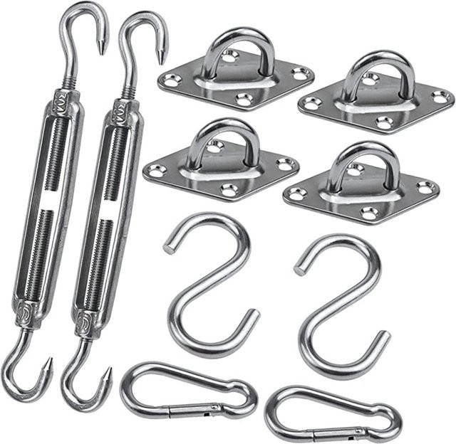 Igeteck Sonnensegel Befestigungskit aus 304 Edelstahl mit S-Haken und M6 Spannschrauben in Silber - Bild 1