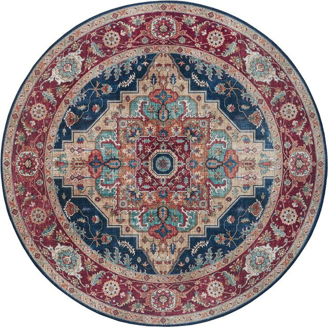 Runder NYVI Teppich Asmar in Indigoblau Sylla mit floralem und orientalischem Design, Durchmesser: 160 cm - Bild 1