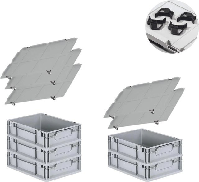 PROREGAL Spar Set mit 5x Eurobox Nextgen Economy inklusive Auflagedeckeln und 4x Schiebeschnappverschlüssen, Schwarz, H x B x T: 12 x 30 x 40 cm - Bild 1