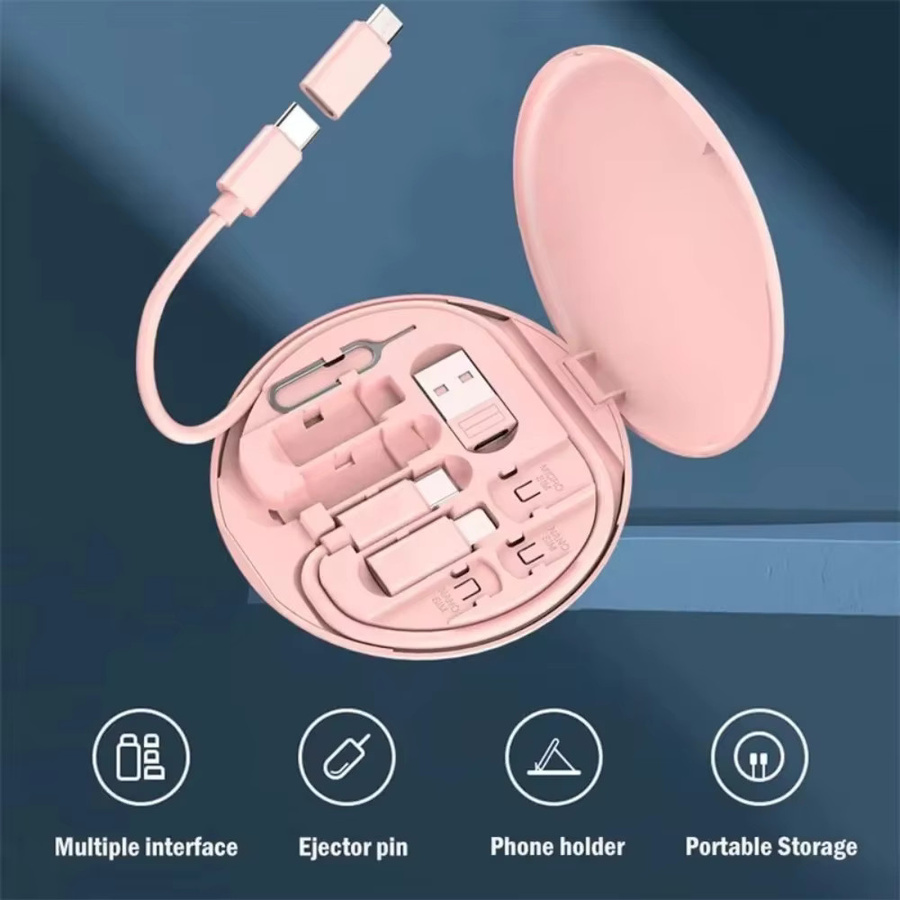 Multi-Ladekabel-Set mit 60W Leistung inklusive Aufbewahrungsbox für USB-C, Micro-USB und Lightning in Schwarz oder Pink - Bild 1