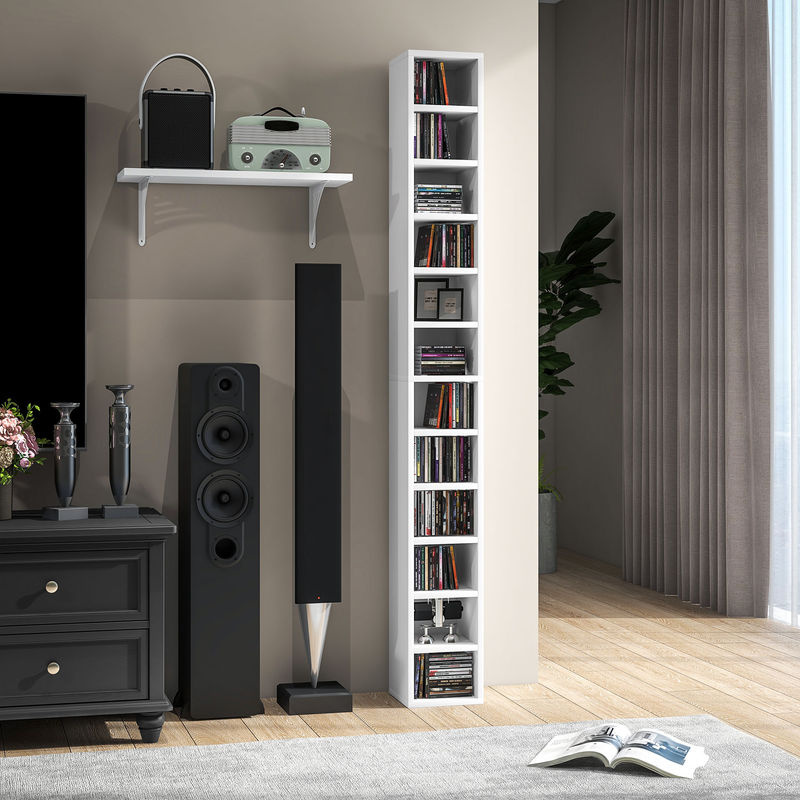 HOMCOM CD- und DVD-Regal in Weiß mit 12 Fächern für bis zu 204 CDs, B/T/H: 21 x 20 x 175 cm - Bild 2