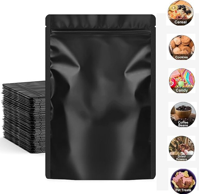 50 Stück wiederverschließbare Kaffee- und Kräuterpulver-Beutel aus Aluminiumfolie, geruchsdicht, Mattschwarz - Bild 1