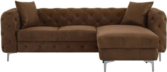 Vente-unique Sofa Edwina Braun Chesterfield in Braun aus Mikrofaser, Breite: 238 cm, Tiefe: 155 cm, Höhe: 74 cm - Bild 1