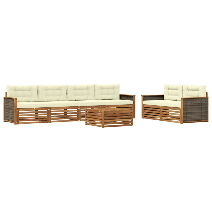vidaXL Outdoor-Sofagarnitur aus Akazienholz in L-Form mit Kissen und Tisch, Farbe: Natur und Beige - Bild 2