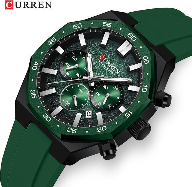 CURREN Armbanduhr, Quarz, Silikonarmband, Herren, Schwarz, Grün - Bild 1