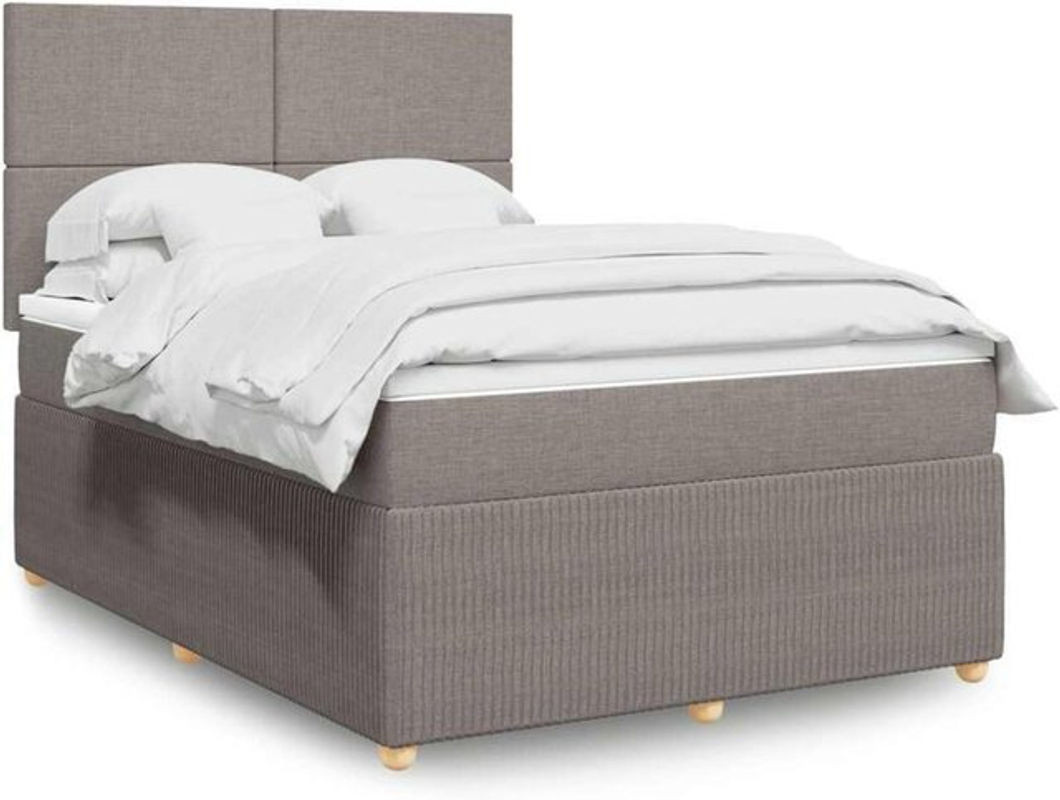 vidaxl Boxspringbett mit Matratze in Taupe meliert und Weiß aus Stoff und Holzwerkstoff, B/T/H: 140 x 200 cm - Bild 1