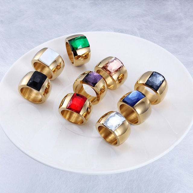 BRAOFFUE Ring Edelstahl, Gold, Kristall, Damen - Bild 1