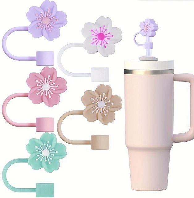 5 Stück Silikon-Strohhalmspitzen mit Sakuras-Design als Staubschutzhüllen für 10 mm Becherstrohhalme von Seavidar - Bild 1