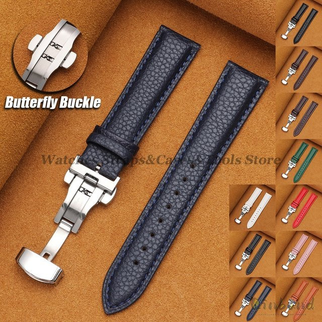 Uhrenarmband Kalbsleder-Litschi-Leder, Edelstahl, Schmetterlingsschnalle, Unisex - Bild 1