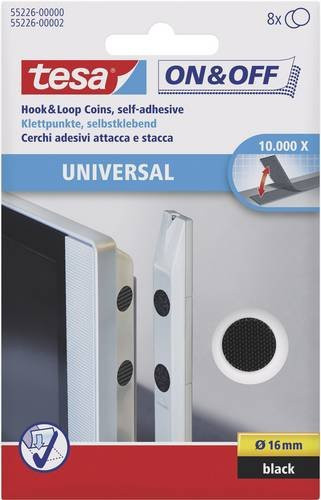 TESA On & Off 55226-00-01 Klettpunkte zum Aufkleben, Haft- und Flauschteil, Durchmesser: 16 mm, Schwarz, 8 Paar - Bild 1