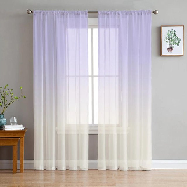 Transparente Tüllvorhänge mit Lila Farbverlauf von Your Warm Home, bedruckt, cremefarben, B: 135 cm, H: 137 cm - Bild 1