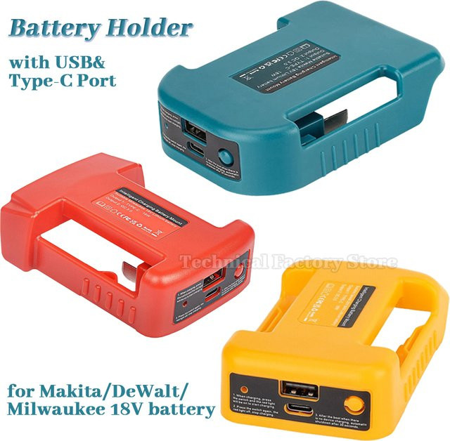 Tragbarer Ladegerät Adapter mit USB Typ C für 18V Li-Ion Akkus kompatibel mit Makita, Dewalt und Milwaukee - Bild 1