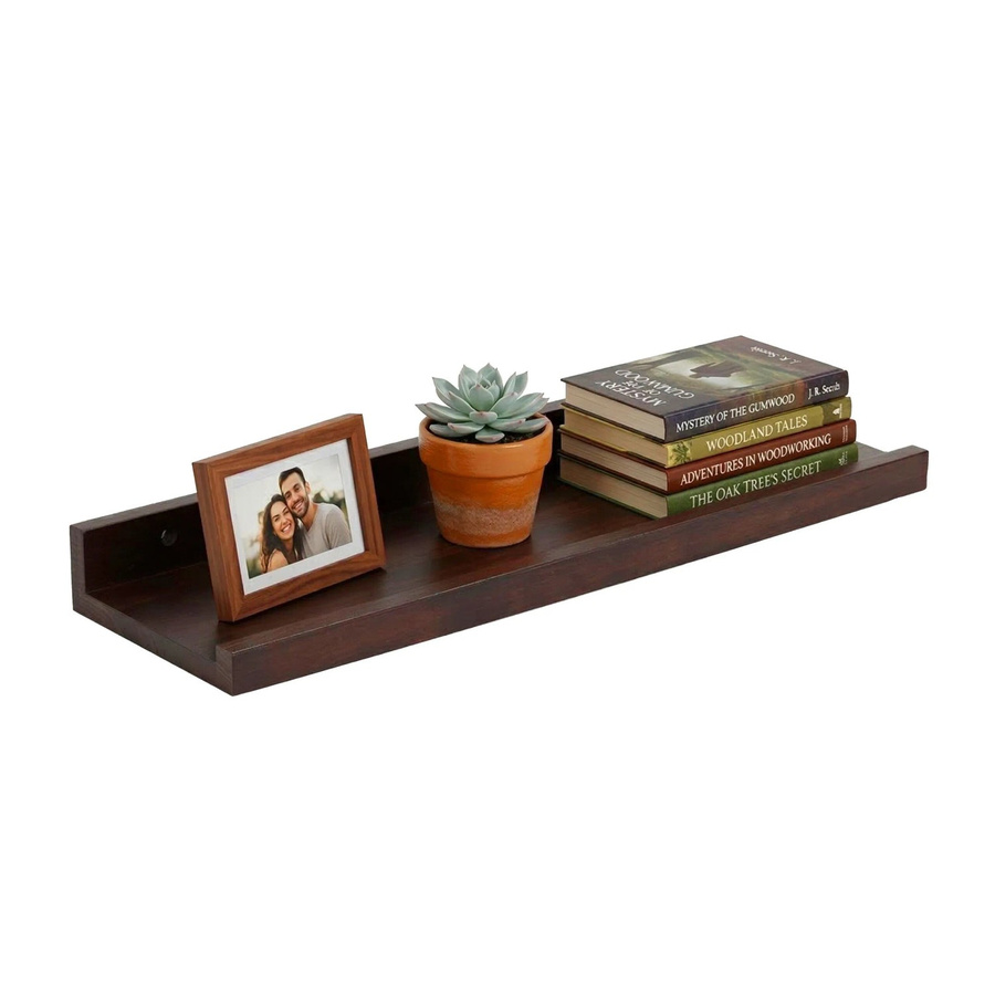 Relaxdays Wandregal aus Walnussholz in Braun, B/T/H: 40 x 15 x 5 cm - Bild 2