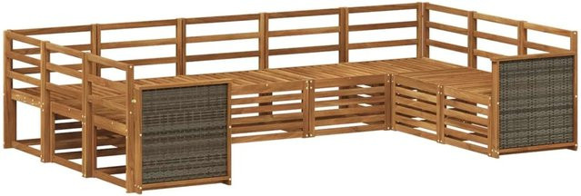 vidaXL Ecksofa Set aus Massivholz Akazie in Natur Braun, 7-teilige L-Form Polsterlandschaft mit Latten-Design - Bild 1