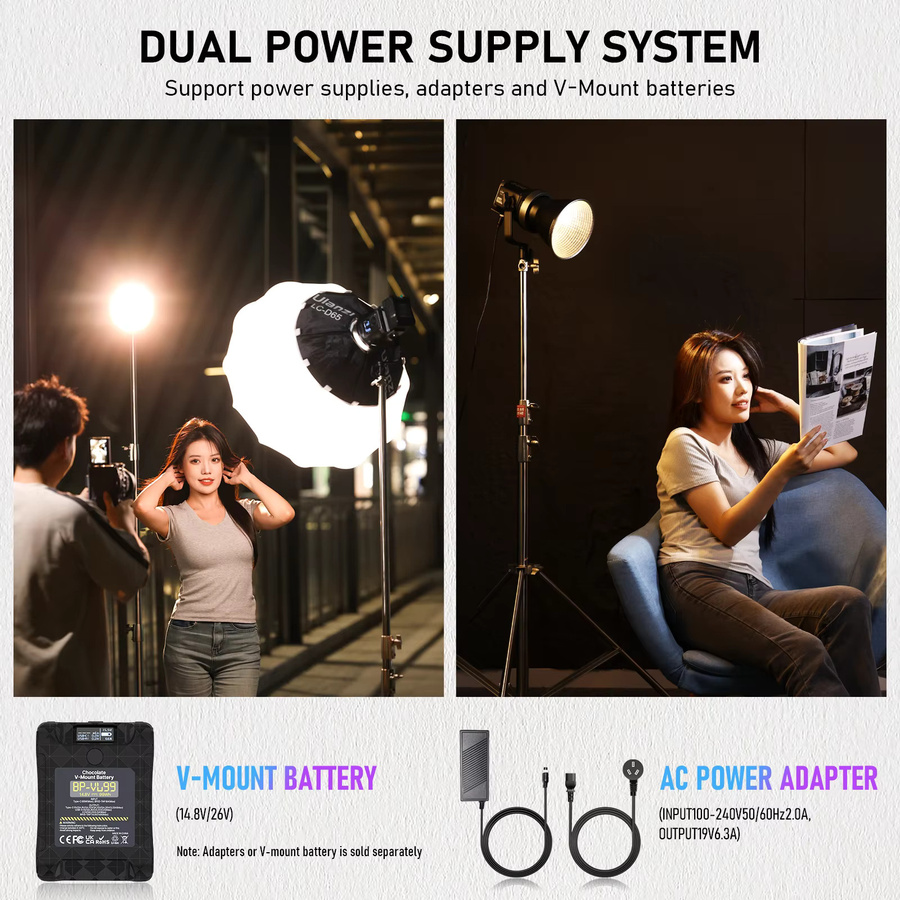 Ulanzi 120 W COB-Fotografie-Fülllicht in Schwarz mit V-Mount-Akku, zweifarbige Version 2700 K–6500 K und Bowens APP-Fernbedienung - Bild 5