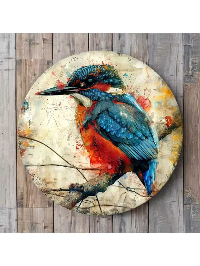Potdemiel Eisvogel Wandkunst aus Aluminium, rundes Metalldesign in Mehrfarbig auf Weiß - Bild 6