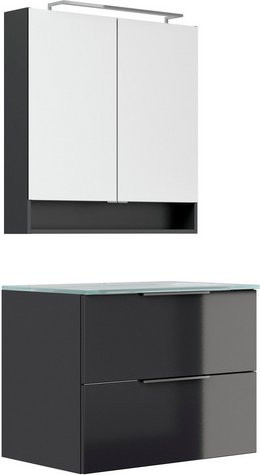 FACKELMANN Waschplatz-Set LUNA für das Badezimmer in Anthrazit Grau mit LED-Beleuchtung und Soft-Close-Türen, Breite: 80 cm - Bild 1