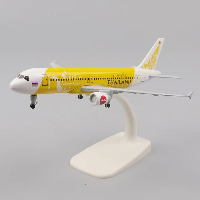 ZOCO Replika-Flugzeugmodell A320 Thai Airlines, gelbes Metallflugzeug, mit Fahrwerken - Bild 1