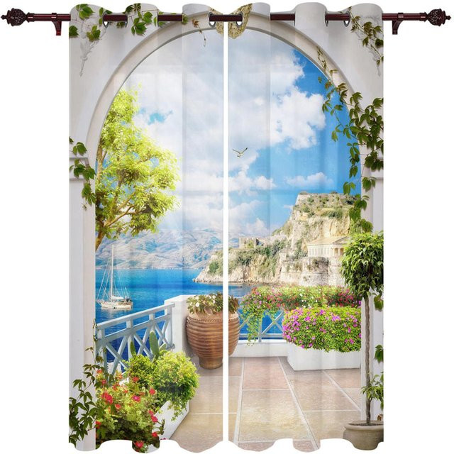 A Family Of Home Textiles Outdoor-Vorhang für Garten und Balkon, Blau, semi-transparent, Breite: 135 cm, Höhe: 165 cm - Bild 1