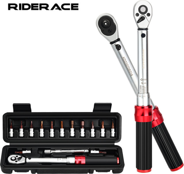 RIDERACE Fahrrad-Drehmomentschlüssel-Set 15-teilig in Rot und Silber, 1/4 Zoll, 2-24 Nm, professionelles Inbusschlüssel-Werkzeug für Fahrrad und Motorrad - Bild 1