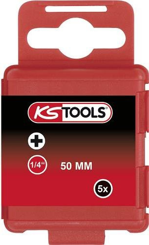 KS Tools Kreuzschlitz-Bit PH3, 5er Pack, Antrieb: 1/4 (6,3 mm), Länge: 50 mm, Farbe: Rot - Bild 1