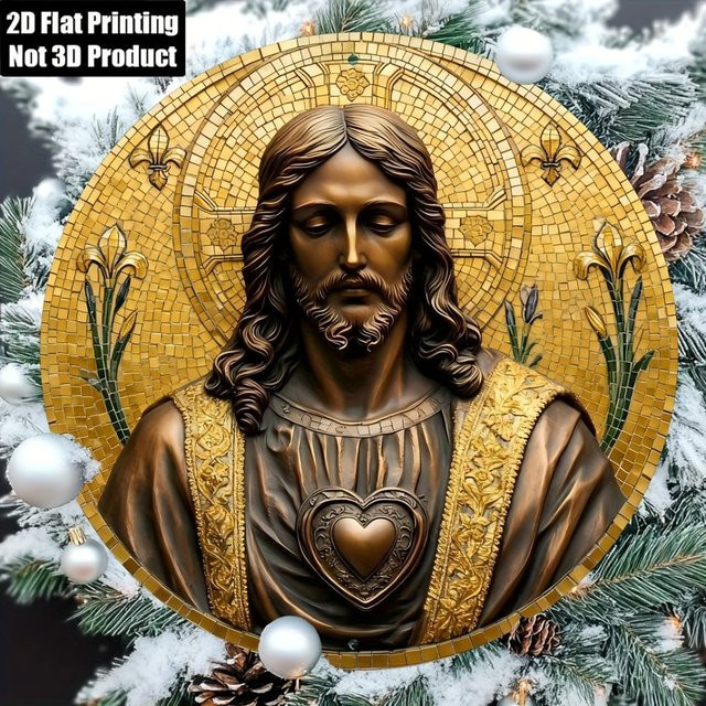 CIFBUY Vintage Metallschild Jesus Religiöse Wandkunst Runde Plakette Gold Durchmesser: 20,32 cm - Bild 1