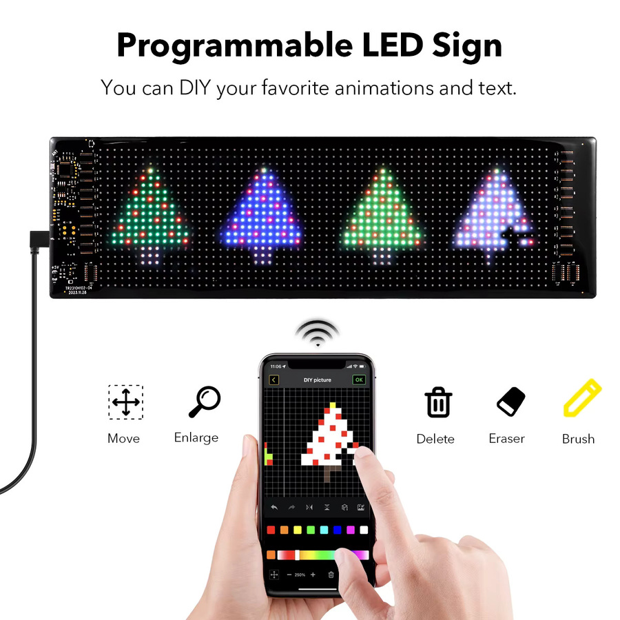Rybakov RGB LED Matrix Panel Smart Scrolling LED Zeichen mit Bluetooth, USB und Fernbedienung in Schwarz - Bild 2