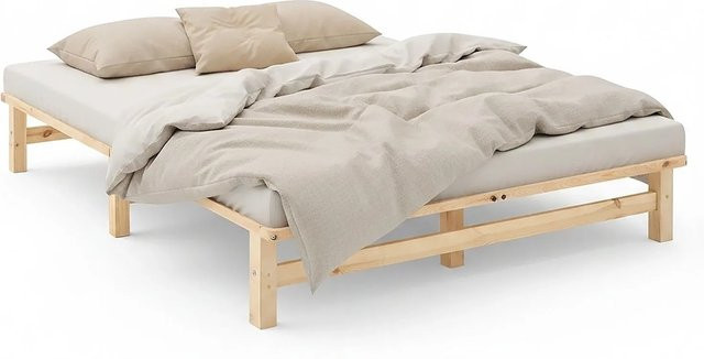Homestyle4u Palettenbett aus Kiefernholz in Natur, Jugendbett mit Lattenrost, B/T: 160 x 200 cm - Bild 1