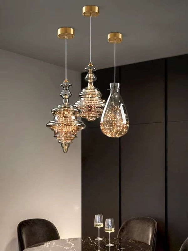 Claeted Nordic Licht Luxus LED Pendelleuchte aus Kupfer und Glas in Kupfer mit warmweißem Licht für Restaurant und Bar - Bild 4
