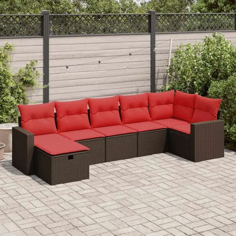 7-tlg. Garten-Sofagarnitur mit Kissen aus Polyrattan in Braun von vidaxl - Bild 1