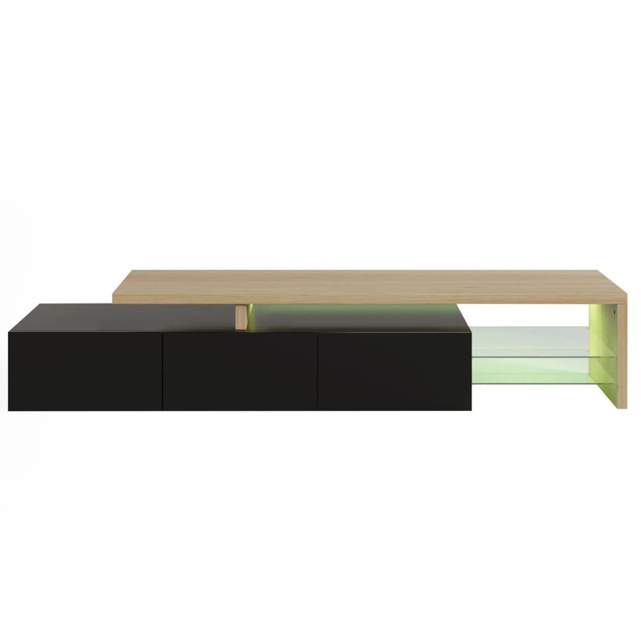 PXloue TV-Schrank in Schwarz mit LED-Beleuchtung, Holzoptik und Glasböden, B: 200 cm, H: 39 cm, T: 42 cm - Bild 2