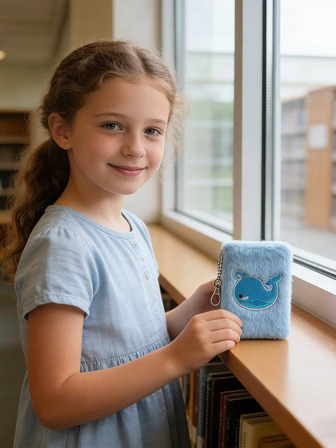 Niedliches Plüsch-Taschennotizbuch mit Schlüsselanhänger und Softcover für Kinder und Erwachsene - Bild 3